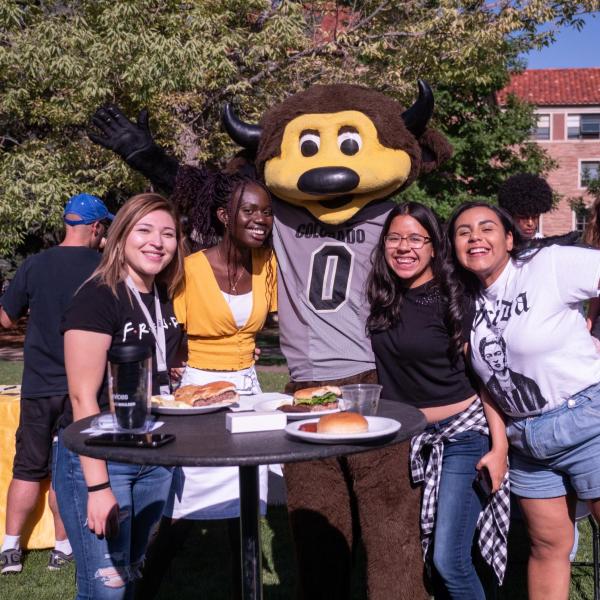Students with Chip, the mascot, at CUnity Fest