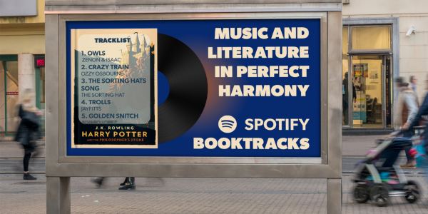 Spotify Booktracks Advertisement reading: "music and literature in perfect harmony"