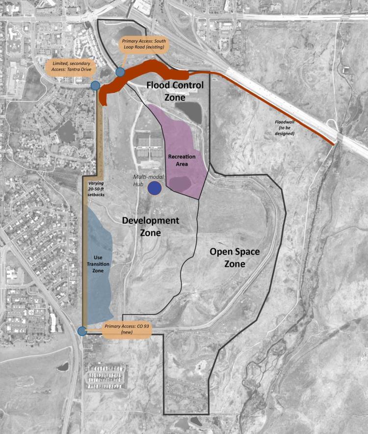 Map and concept plan of CU Boulder South