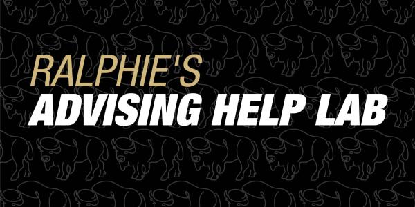 "Ralphie's advising help lab" on a black background